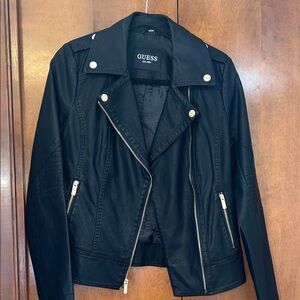 Guess Women's Black Leather Biker Jacket
